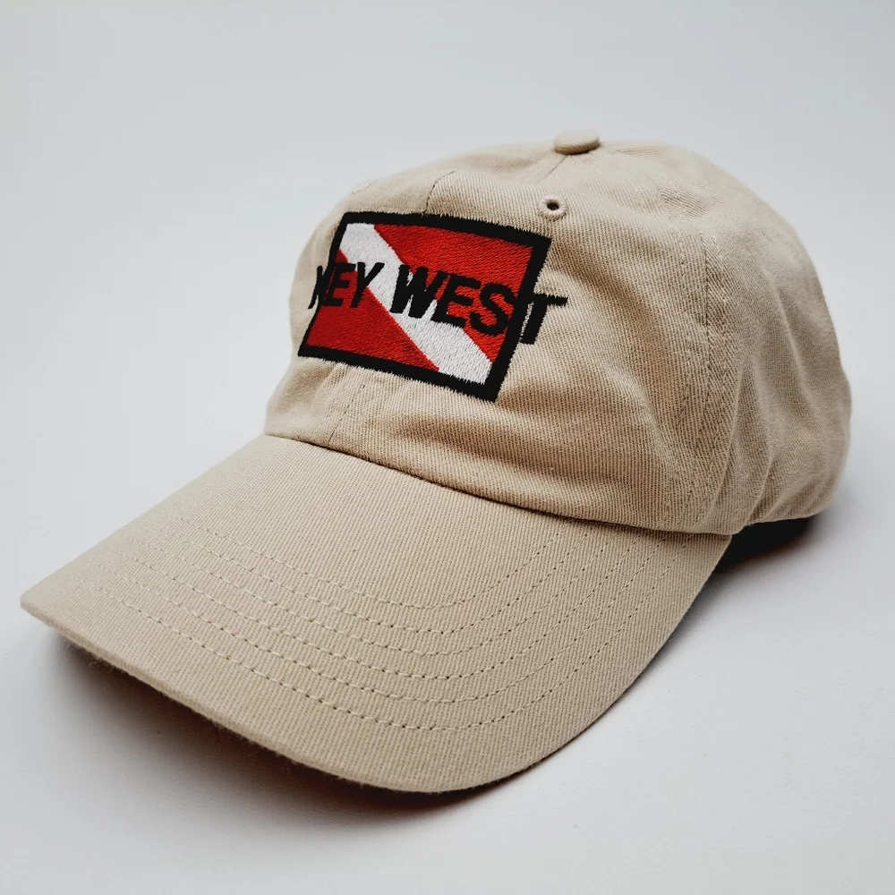 Key West Divers Down Flag Embroidered Relaxed Cotton Hat Cap Tan